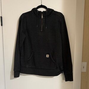Carhartt Black Half-Zip Hooded Pullover with Kangaroo Pocket
